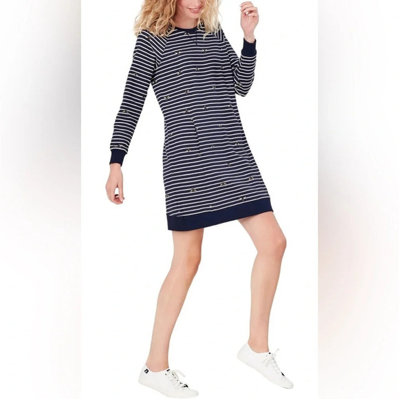 Joules Heidi Jersey Sweatshirt Dress Navy Striped Bee Print Size 6 Pocket Preppy - Picture 7 of 10